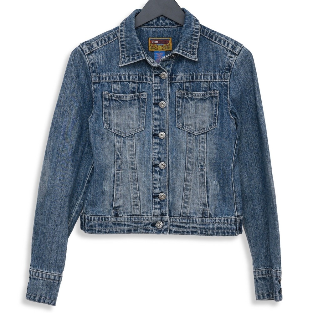 Blue Asphalt Denim Jacket Womens M‎ Blue Wash Jean Distressed Cowgirl Western